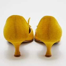 Pre Owned Manolo Blahnik Suede Pointed Toe Knot Vintage D'orsay Pumps Size 38