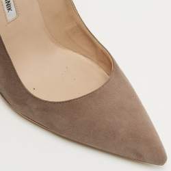Pre Owned Manolo Blahnik Grey Suede BB Pointed Toe Pumps Size 39.5