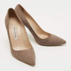 Pre Owned Manolo Blahnik Grey Suede BB Pointed Toe Pumps Size 39.5