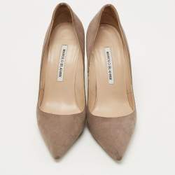 Pre Owned Manolo Blahnik Grey Suede BB Pointed Toe Pumps Size 39.5