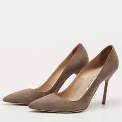Pre Owned Manolo Blahnik Grey Suede BB Pointed Toe Pumps Size 39.5