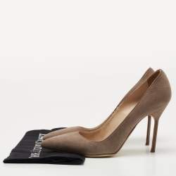 Pre Owned Manolo Blahnik Grey Suede BB Pointed Toe Pumps Size 39.5
