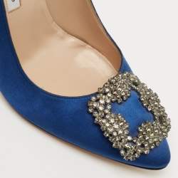 Pre Owned Manolo Blahnik Blue Satin Hangisi Pumps Size 37