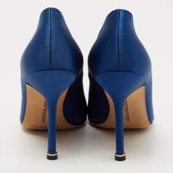 Pre Owned Manolo Blahnik Blue Satin Hangisi Pumps Size 37