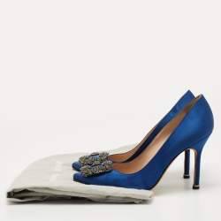 Pre Owned Manolo Blahnik Blue Satin Hangisi Pumps Size 37