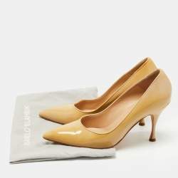 Pre Owned Manolo Blahnik Yellow Patent Leather BB Pumps Size 37