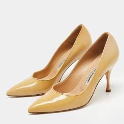 Pre Owned Manolo Blahnik Yellow Patent Leather BB Pumps Size 37