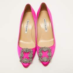 Manolo Blahnik Pink Satin Hangisi Pumps Size 36.5