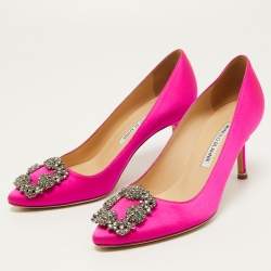 Manolo Blahnik Pink Satin Hangisi Pumps Size 36.5