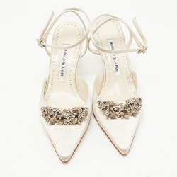 Manolo Blahnik Off White Satin Forla Slingback Pumps Size 37
