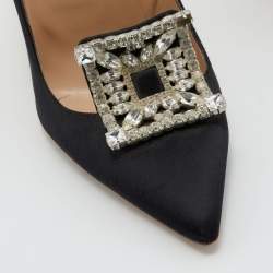 Pre Owned Manolo Blahnik Black Satin Borlak Crystal Embellished Pointed Toe Pumps Size 38