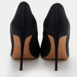 Pre Owned Manolo Blahnik Black Satin Borlak Crystal Embellished Pointed Toe Pumps Size 38