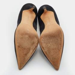 Pre Owned Manolo Blahnik Black Satin Borlak Crystal Embellished Pointed Toe Pumps Size 38
