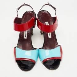 Pre Owned Manolo Blahnik Multicolor Patent Leather Ankle Strap Sandals Size 38.5