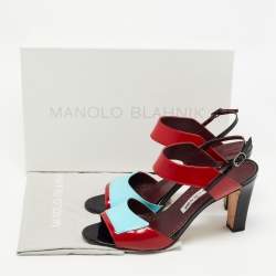 Pre Owned Manolo Blahnik Multicolor Patent Leather Ankle Strap Sandals Size 38.5