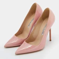 Pre Owned Manolo Blahnik Pink Patent Leather BB Pointed Toe Pumps Size 37.5