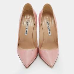 Pre Owned Manolo Blahnik Pink Patent Leather BB Pointed Toe Pumps Size 37.5