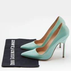 Pre Owned Manolo Blahnik Mint Green Patent Leather BB Pointed Toe Pumps Size 37