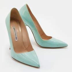 Pre Owned Manolo Blahnik Mint Green Patent Leather BB Pointed Toe Pumps Size 37