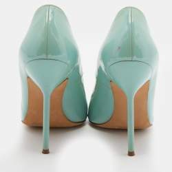 Pre Owned Manolo Blahnik Mint Green Patent Leather BB Pointed Toe Pumps Size 37
