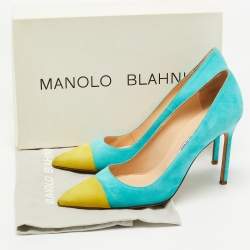 Pre Owned Manolo Blahnik Two Tone Suede Bipunta Pointed Toe Pumps Size 38.5