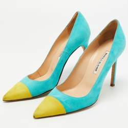 Pre Owned Manolo Blahnik Two Tone Suede Bipunta Pointed Toe Pumps Size 38.5