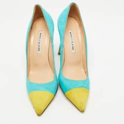 Pre Owned Manolo Blahnik Two Tone Suede Bipunta Pointed Toe Pumps Size 38.5