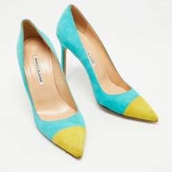 Pre Owned Manolo Blahnik Two Tone Suede Bipunta Pointed Toe Pumps Size 38.5