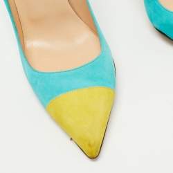 Pre Owned Manolo Blahnik Two Tone Suede Bipunta Pointed Toe Pumps Size 38.5