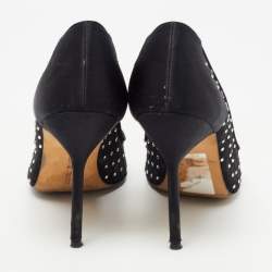 Pre Owned Manolo Blahnik Black Crystal Embellished Mesh and Satin Pointed Toe Pumps Size 37