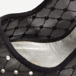 Pre Owned Manolo Blahnik Black Crystal Embellished Mesh and Satin Pointed Toe Pumps Size 37