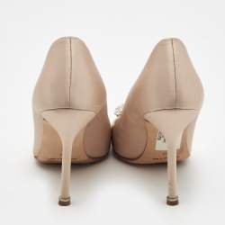Manolo Blahnik Beige Satin Hangisi Crystal Embellished Pumps Size 38