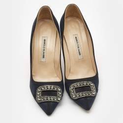 Manolo Blahnik Navy Blue Fabric Gotrian Pumps Size 40