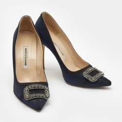 Manolo Blahnik Navy Blue Fabric Gotrian Pumps Size 40