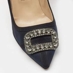 Manolo Blahnik Navy Blue Fabric Gotrian Pumps Size 40