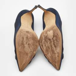 Manolo Blahnik Navy Blue Fabric Gotrian Pumps Size 40