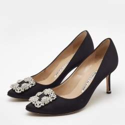 Manolo Blahnik Black Satin Hangisi Pumps Size 36.5