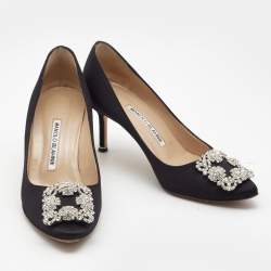 Manolo Blahnik Black Satin Hangisi Pumps Size 36.5