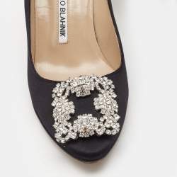 Manolo Blahnik Black Satin Hangisi Pumps Size 36.5