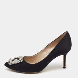 Manolo Blahnik Black Satin Hangisi Pumps Size 36.5