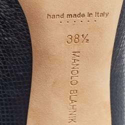 Pre Owned Manolo Blahnik Blue Texture Patent Leather Hangisi Crystal Embellished Pumps Size 38.5