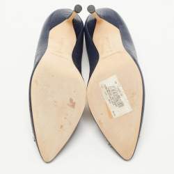 Pre Owned Manolo Blahnik Blue Texture Patent Leather Hangisi Crystal Embellished Pumps Size 38.5