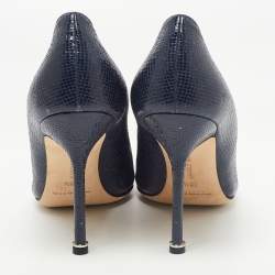 Pre Owned Manolo Blahnik Blue Texture Patent Leather Hangisi Crystal Embellished Pumps Size 38.5