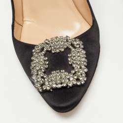 Manolo Blahnik Black Satin Hangisi Pumps Size 37.5