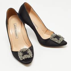 Manolo Blahnik Black Satin Hangisi Pumps Size 37.5