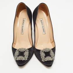 Manolo Blahnik Black Satin Hangisi Pumps Size 37.5