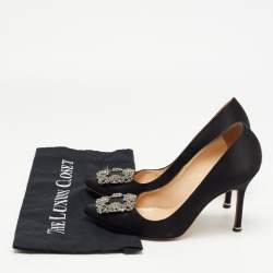 Manolo Blahnik Black Satin Hangisi Pumps Size 37.5