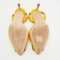 Manolo Blahnik Yellow Satin Hangisi Slingback Pumps Size 37.5