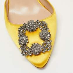 Manolo Blahnik Yellow Satin Hangisi Slingback Pumps Size 37.5