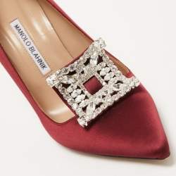 Pre Owned Manolo Blahnik Burgundy Satin Borlak Pumps Size 40.5